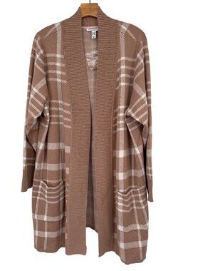 Isaac Mizrahi Open Plaid Cardigan Sweater Womens size 2X plus Brown Cotton